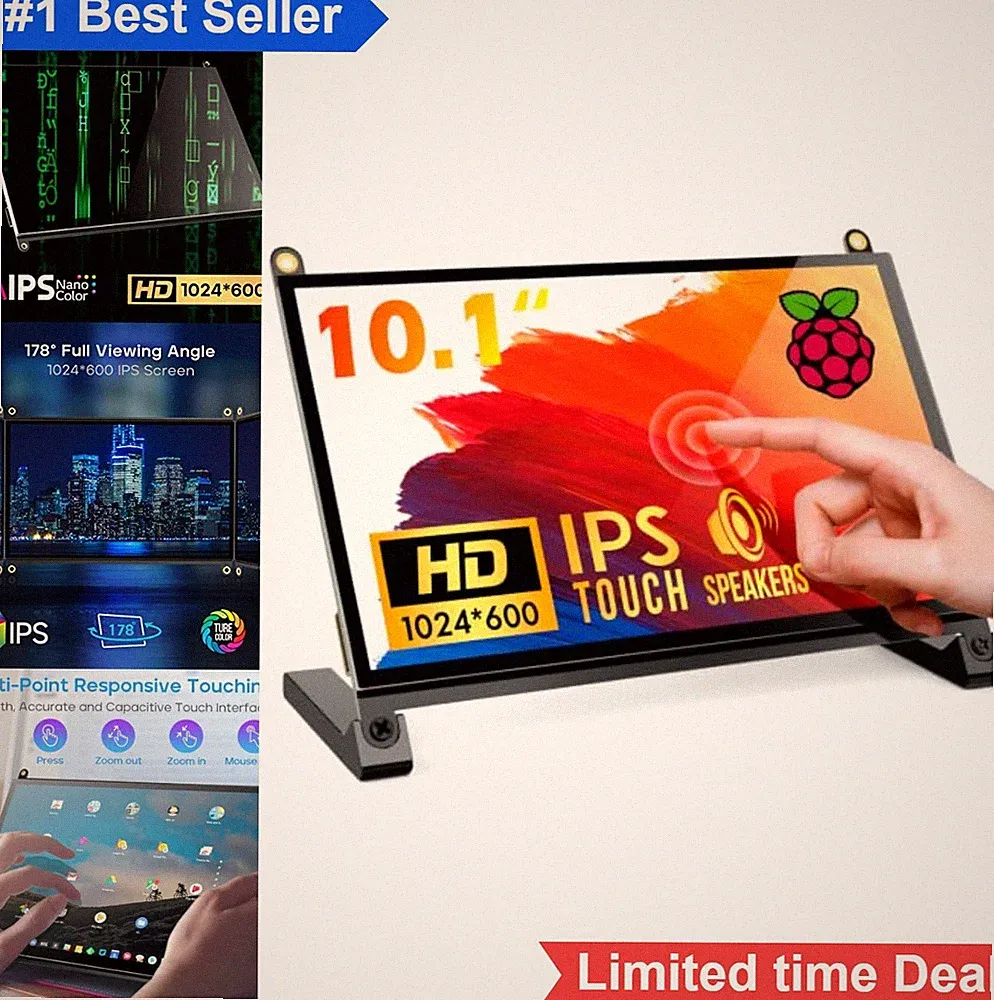 10.1 Inch Touchscreen Monitor 1024x600 IPS HDMI Raspberry Pi 5 4 3 Zero Dual