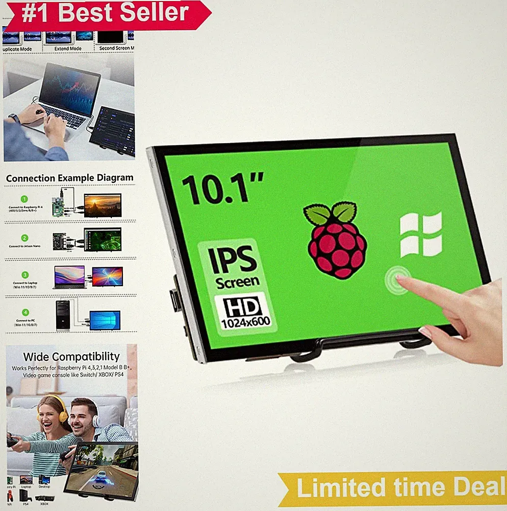 10.1 Inch Touchscreen Monitor 1024x600 IPS HDMI USB 5 Point Capacitive Display