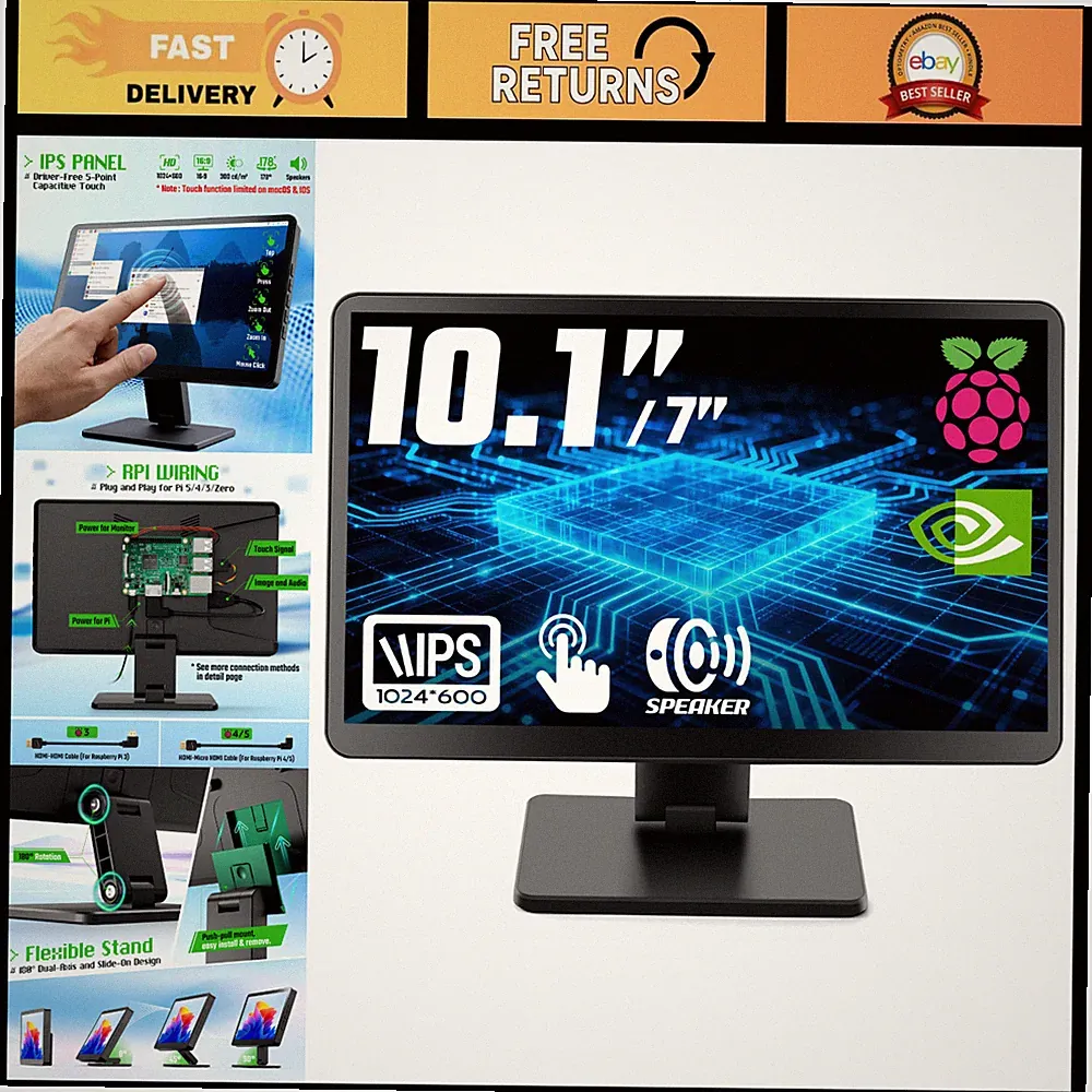 10.1" Touchscreen Small Monitor for Raspberry Pi, Home Assistant, DIY Projects