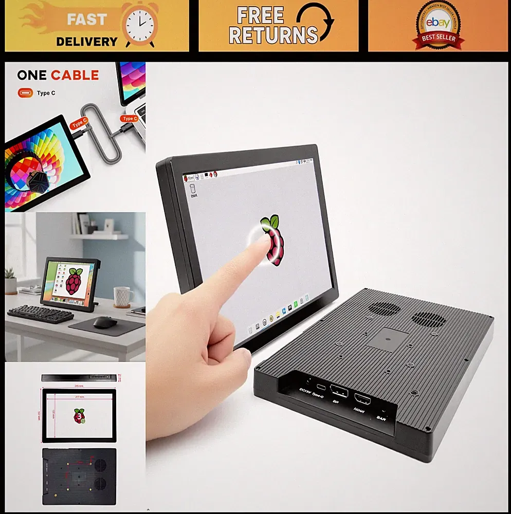 10.1" USB-C Touchscreen Mini Monitor, 1280x800 IPS HDMI Display for PS5, Raspber