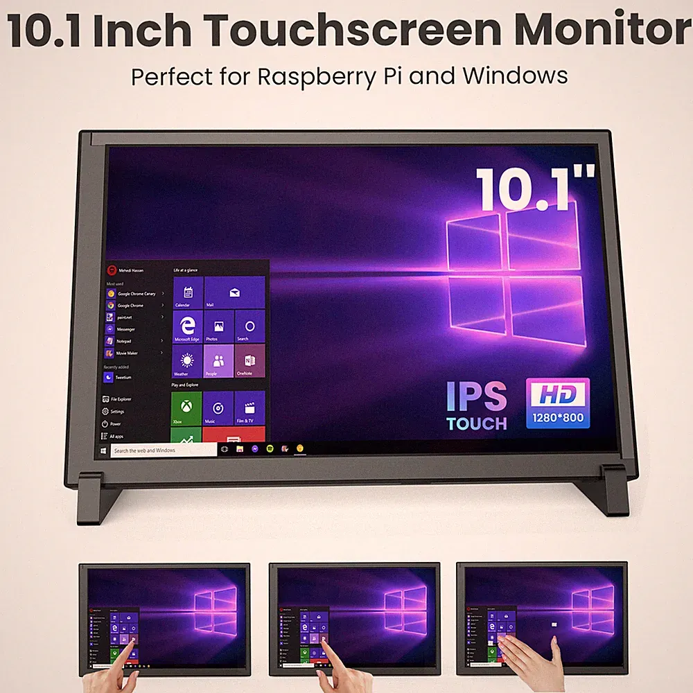 10.1in IPS HDMI Display Portable Touchscreen Gaming Monitor for Raspberry Pi PC