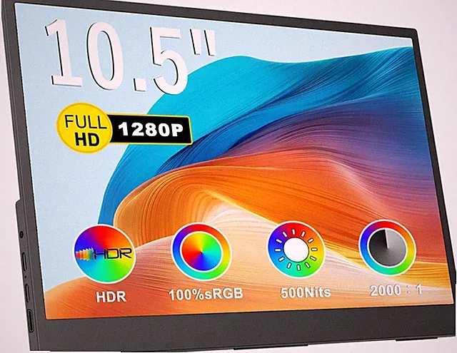 10.5" Portable FHD Monitor, Ultra-Slim, USB-C/HDMI, Kickstand & Speakers
