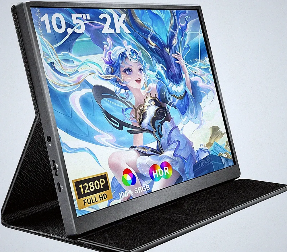10.5" Portable Monitor FHD Display USB-C Secondary Gaming Screen with Stand