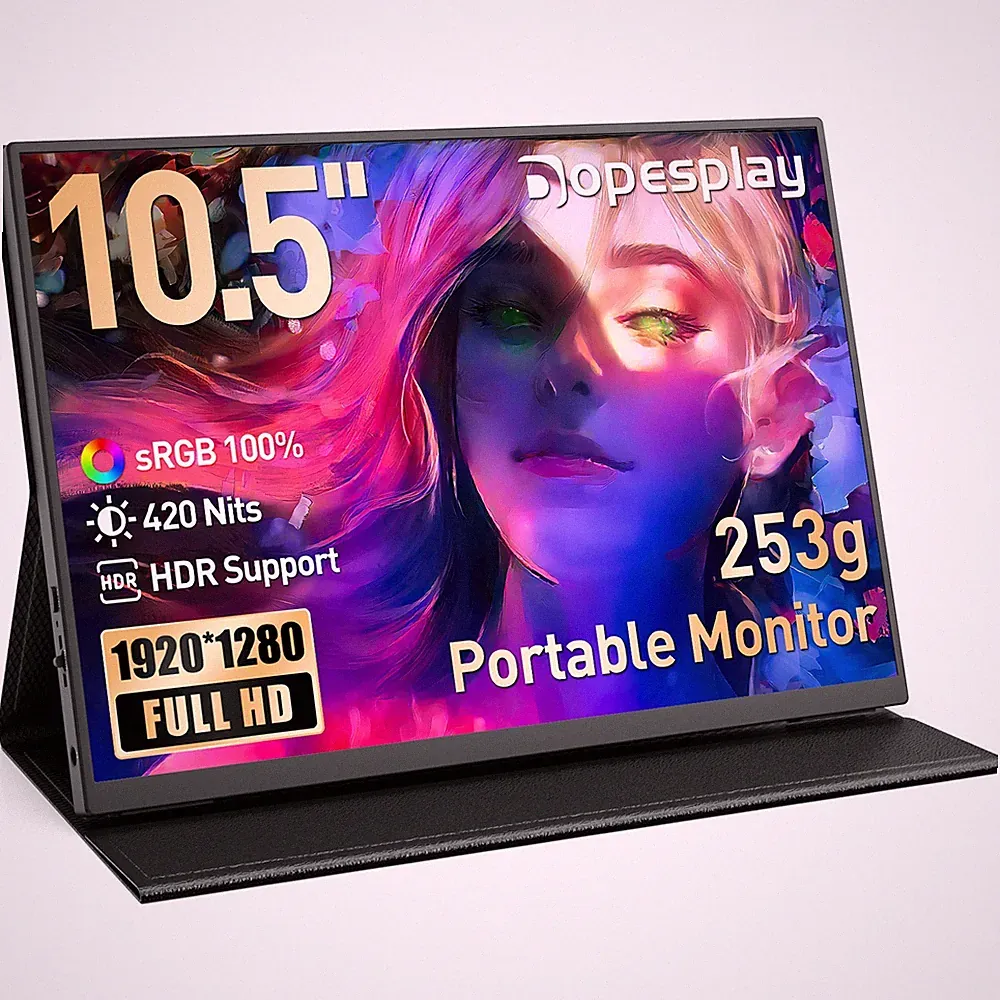 10.5" Portable Monitor w/ Case HDR 1280P Ultra-Thin 100% sRGB IPS 60Hz 420 Nits