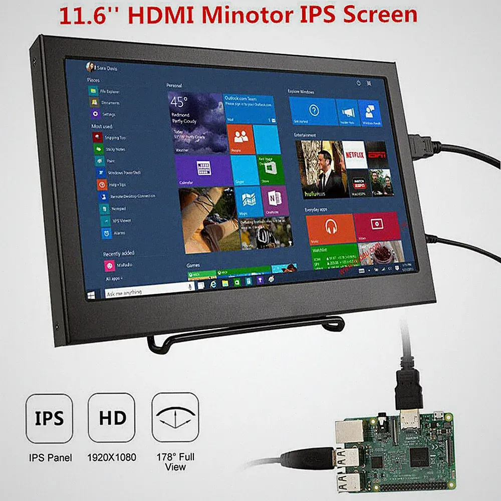 11.6" LCD HDMI Monitor w/VGA BNC AV Inputs with Remote for PC Raspberry Pi