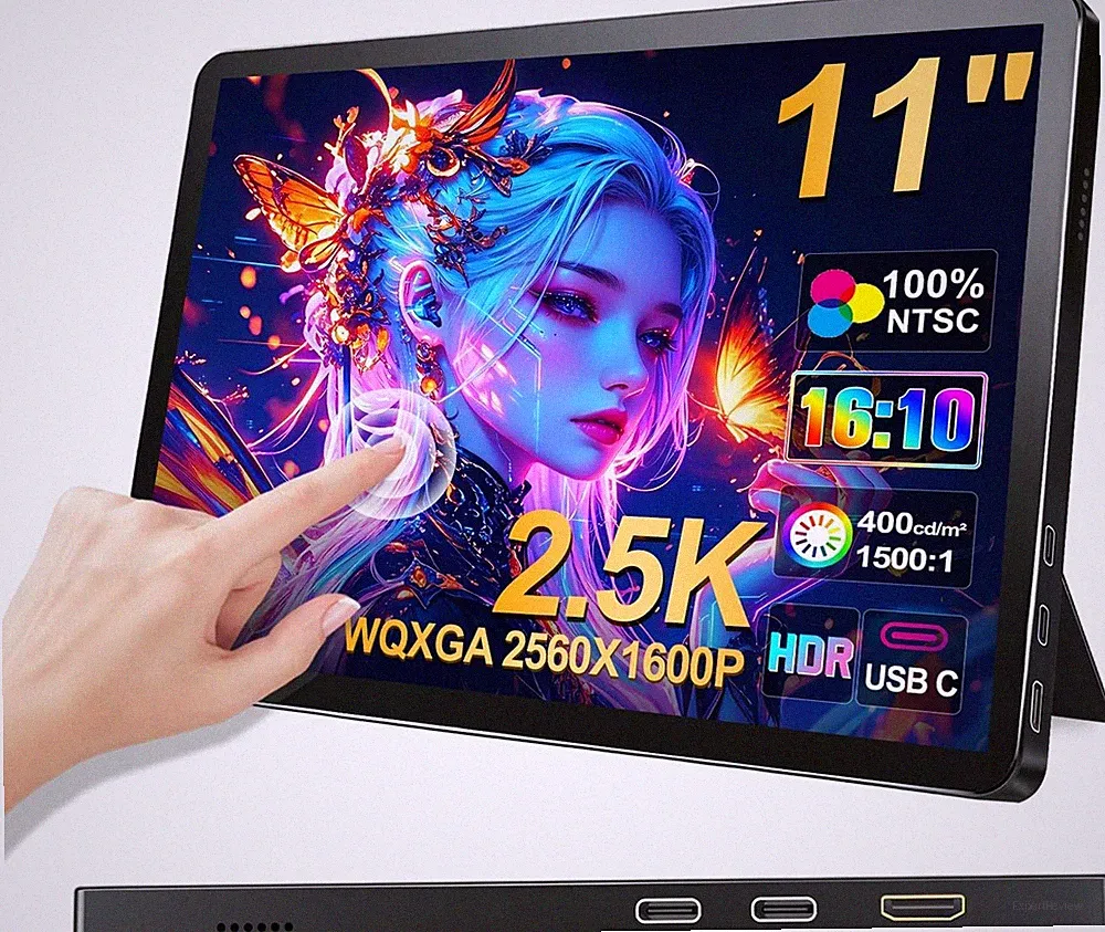 11 Inch 2.5K Touchscreen Portable Monitor 400nits HDMI USB-C for PC Xbox PS4/5