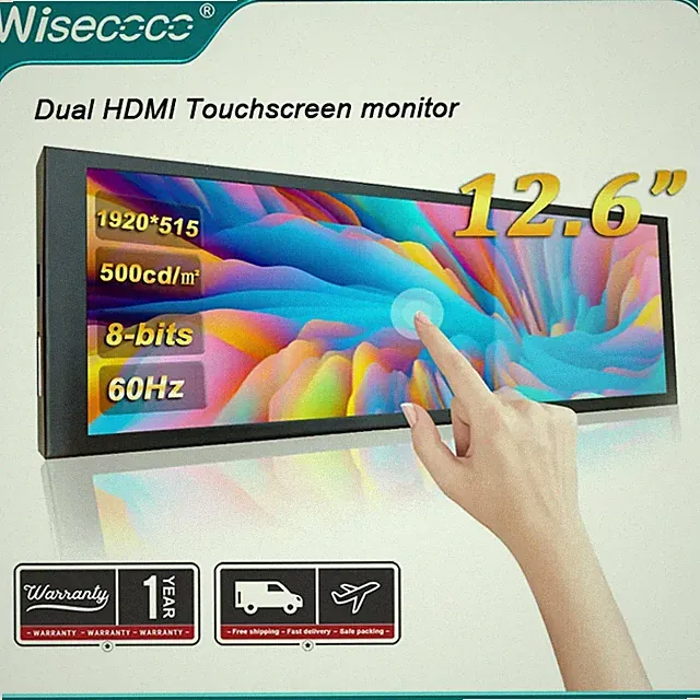 12.6in Stretched Bar TouchScreen Monitor for PC Raspberry pi CPU GPU RAM Display