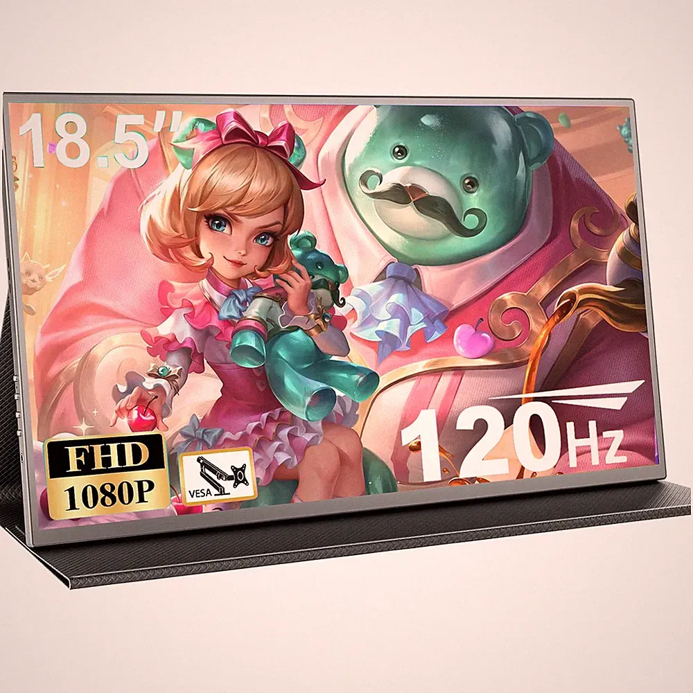 120Hz 18.5" FHD Portable Monitor w/Leather Case USB-C HDR For Gaming Work Travel