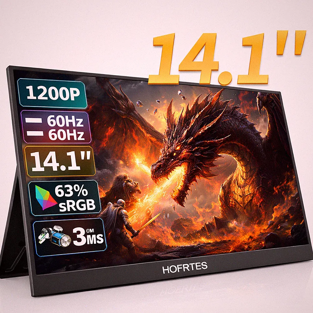 14.1 Inch Portable Monitor HGFRTEE 1200P IPS 60Hz 3ms Display USB-C HDMI Travel