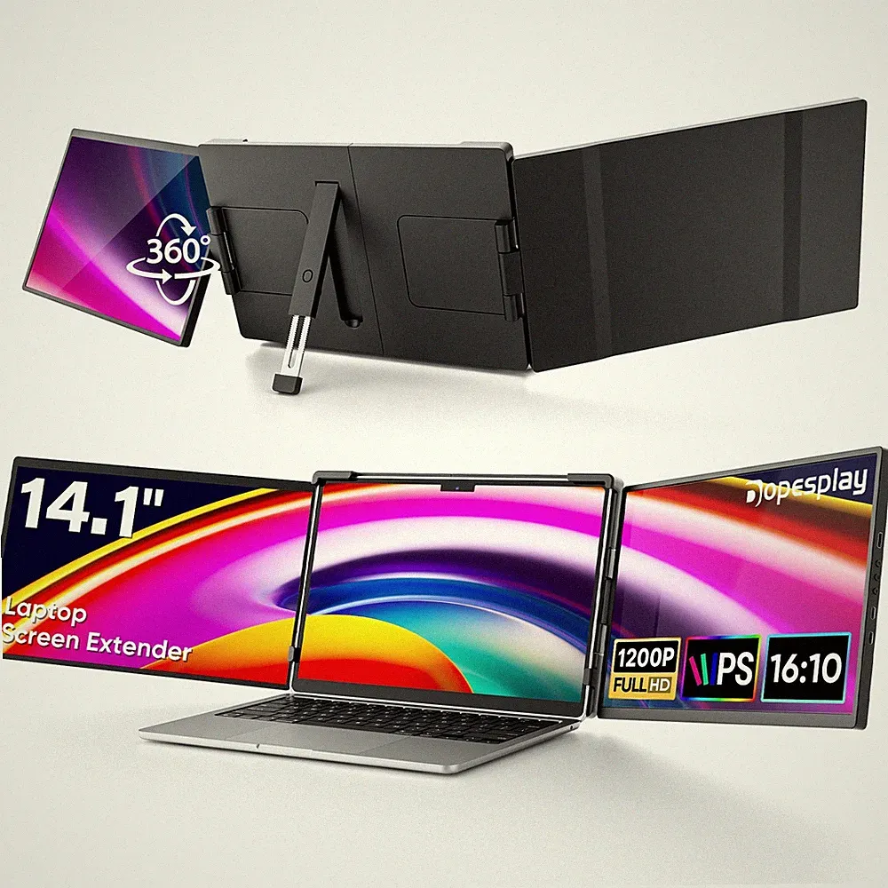 14.1" Triple Portable Monitor IPS Laptop Screen Extender 16:10 1200P Fits 14-17"