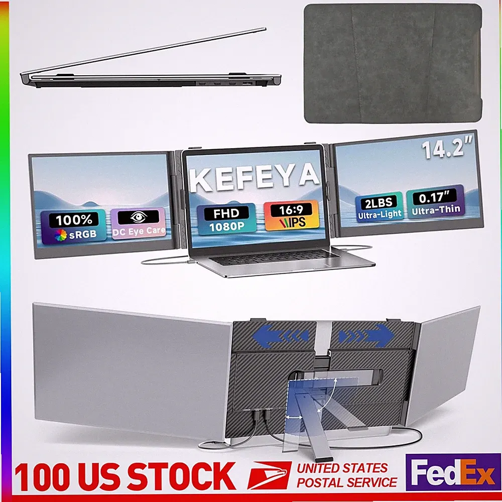14.2" Triple Laptop Screen Extender, 1080P Portable Monitor for 13-17.3" Laptop
