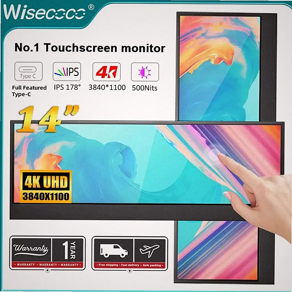 14'' 3840X1100 4k IPS Touch Screen LCD Portable Gaming Monitor HDMI Input Port