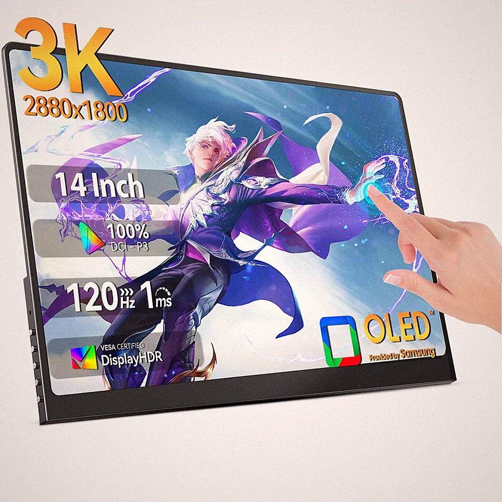 14" 3K OLED Touchscreen 120Hz Portable Gaming Monitor Display For Computer Xbox