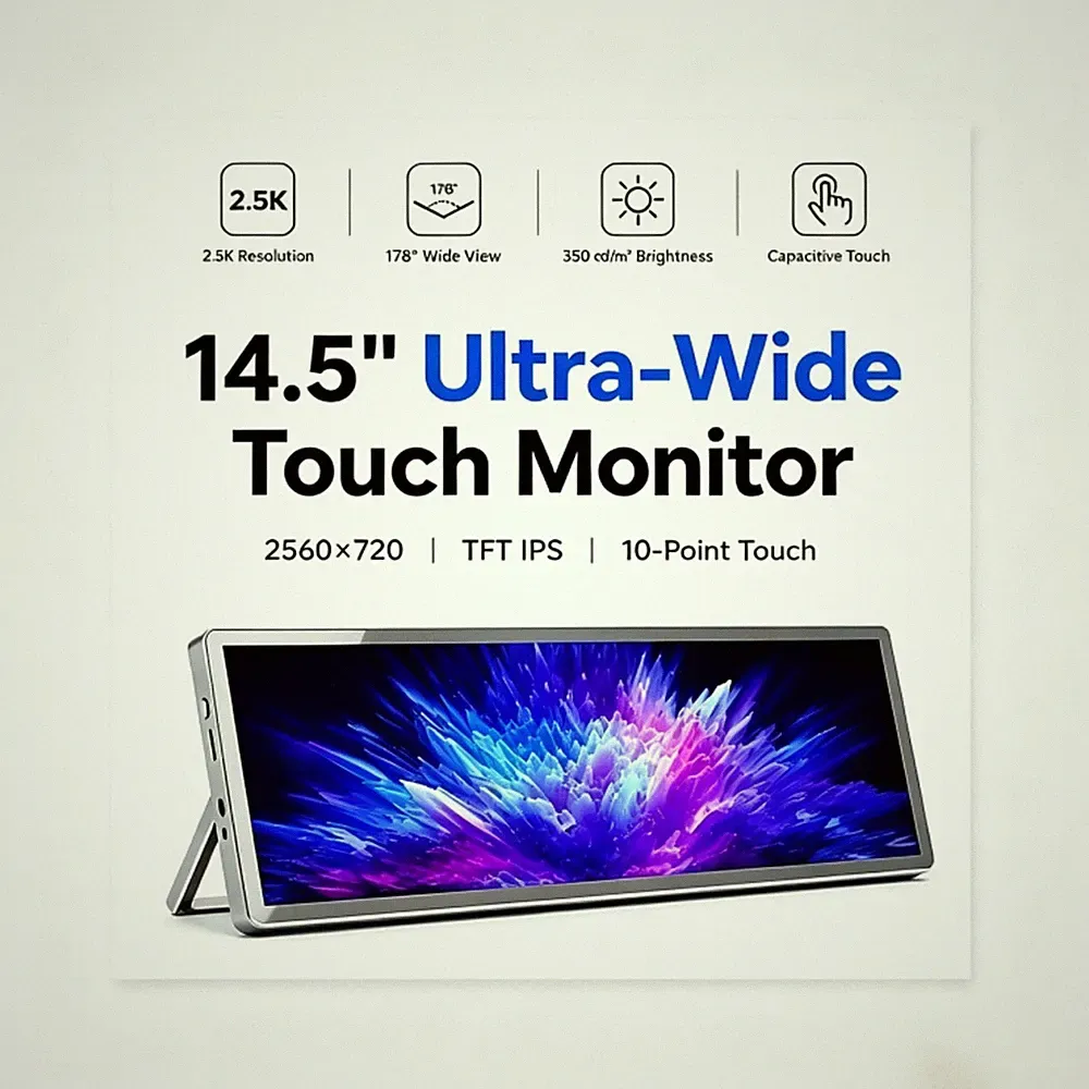 14.5" 2.5K IPS Touch Sensor CNC Aluminum Alloy Case 2560×720 Type‑C Mini‑HD Port