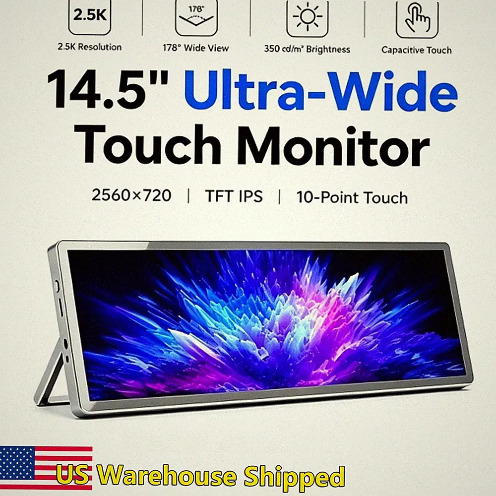 14.5” CNC Aluminum Ultra Wide 32:9 IPS Touch Screen 2560×720 60Hz AIDA64 Monitor