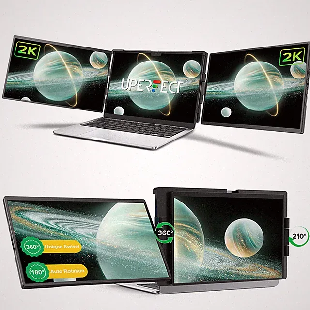 14" Dual Portable Monitor QHD Tri Screen Laptop Workstation Monitors Extender