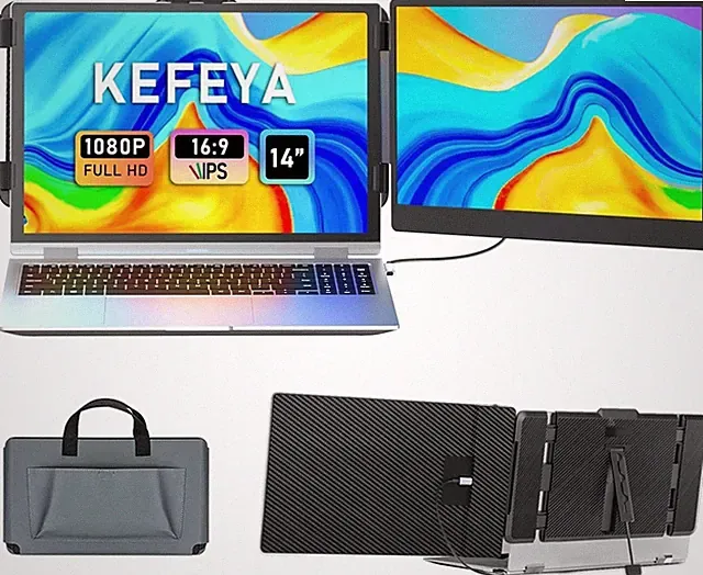 14" FHD 1080P IPS Laptop Screen Extender - Dual Portable Monitor for On-the-Go