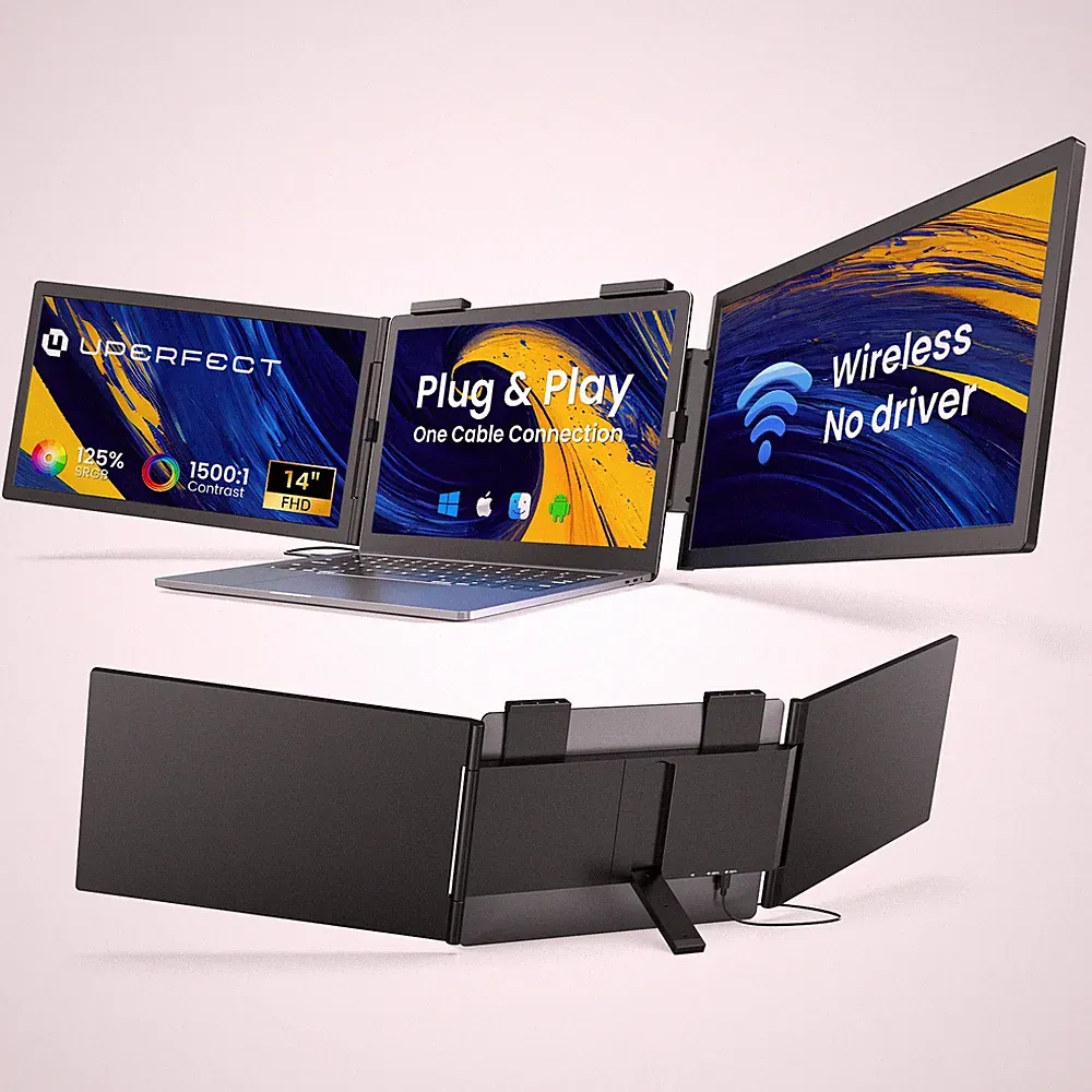 14'' FHD 1080P Wireless Triple Portable Monitor For Wins/Mac/Android/Chrome/PC