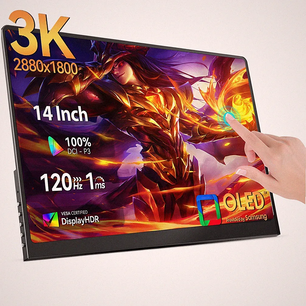 14 Inch 3K OLED Portable Monitor 120Hz Touchscreen 2880 x 1800 Built-in Stand