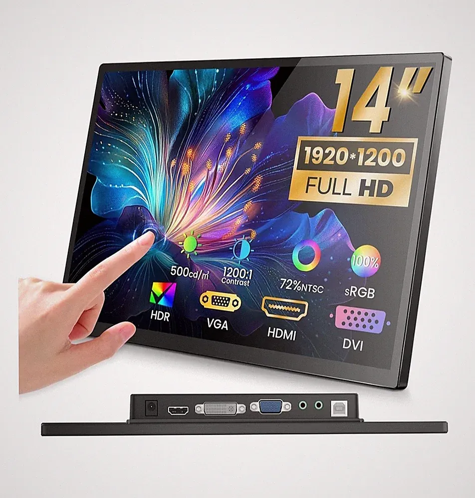 14 inch FHD Portable Touchscreen Monitor with HDMI VGA DVI Ports Compatible