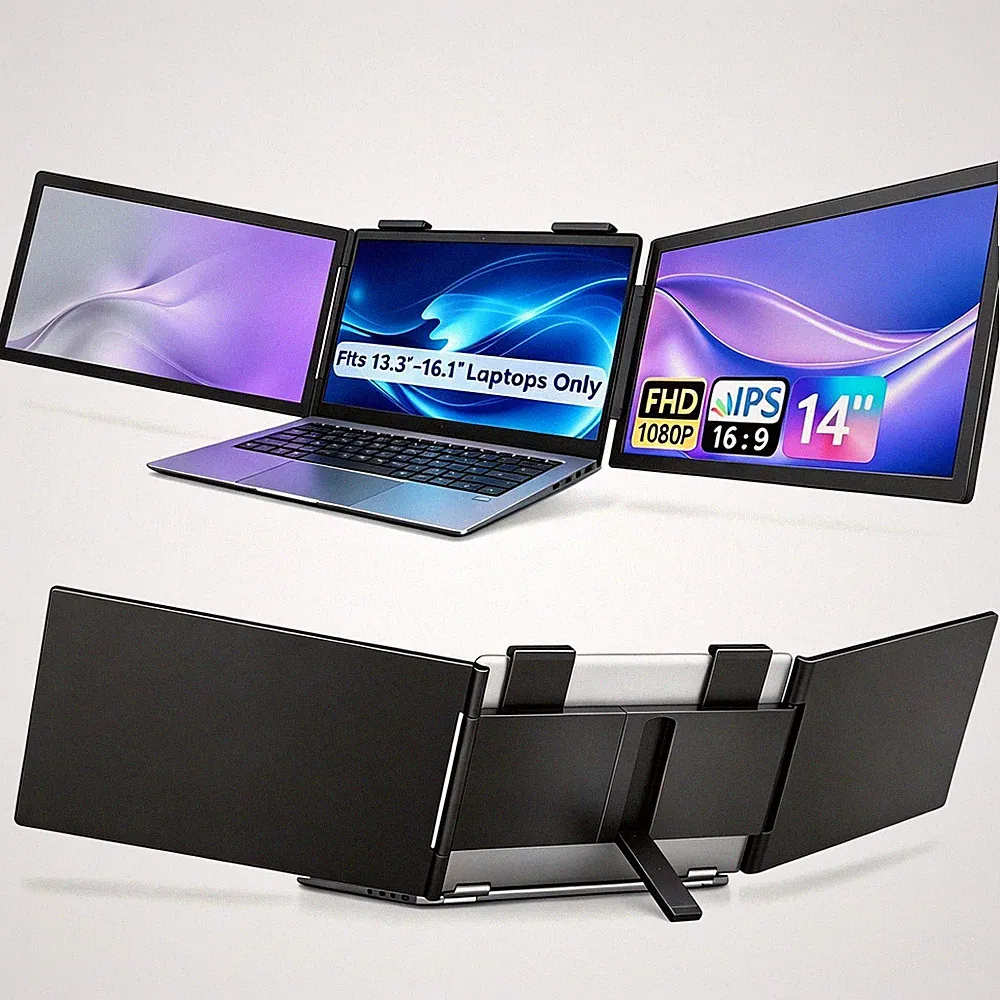14 Inch FHD Triple Portable Monitor IPS1920x1080 USB C for Laptop 13.3"~16.1"