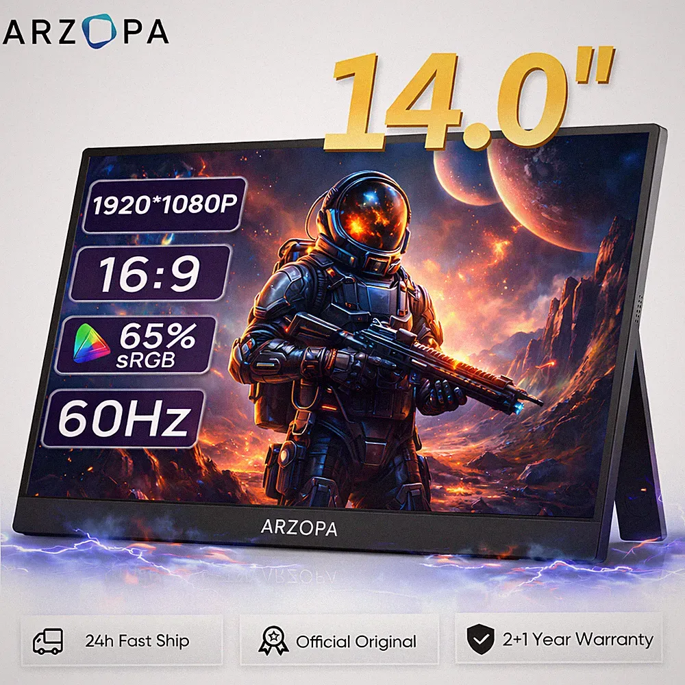 14 Inch Portable Monitor ARZOPA A1S FHD 1920x1080 IPS Gaming Display USB-C HDMI