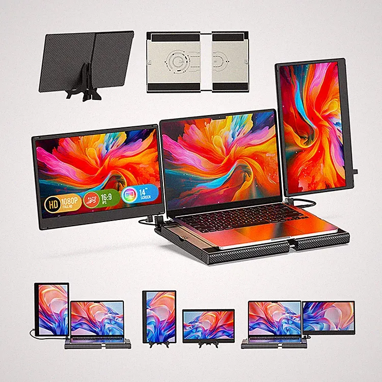 14'' Triple Laptop Monitor Extender IPS with Metal Base for 12-17.3'' Laptops F3