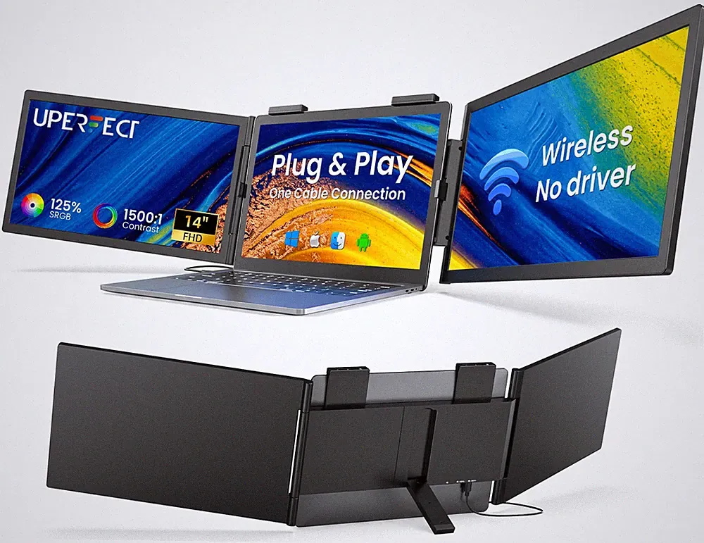 14'' Wireless Triple Portable Monitor Laptop Screen Extender One Cable Plug-Play