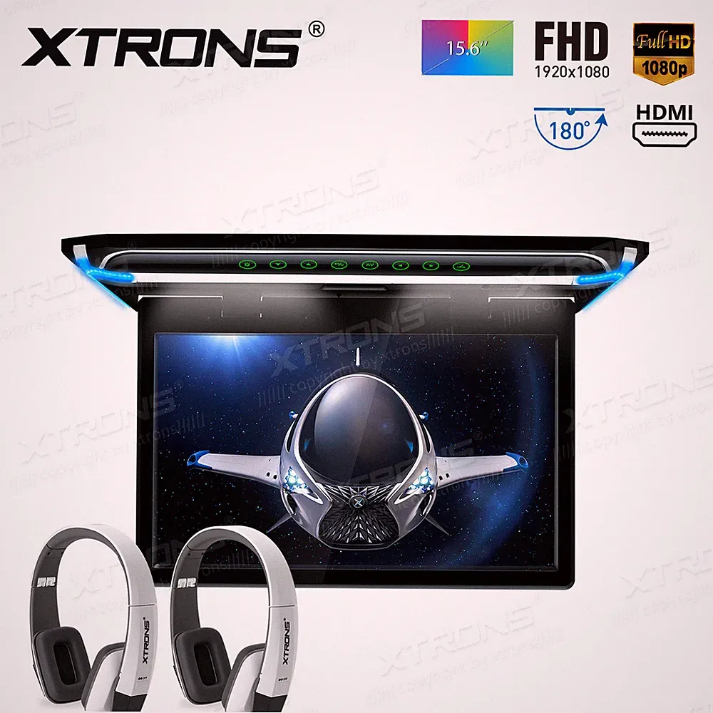 15.6" 1080P Car Roof Overhead Flip Down Monitor Game HDMI USB 2Pcs IR Headphone
