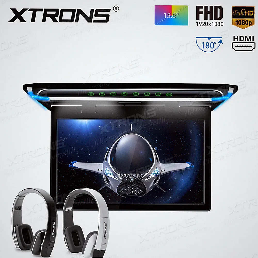 15.6" 1080P Car Roof Overhead Flip Down Monitor Game HDMI USB/SD/FM +IR Headset