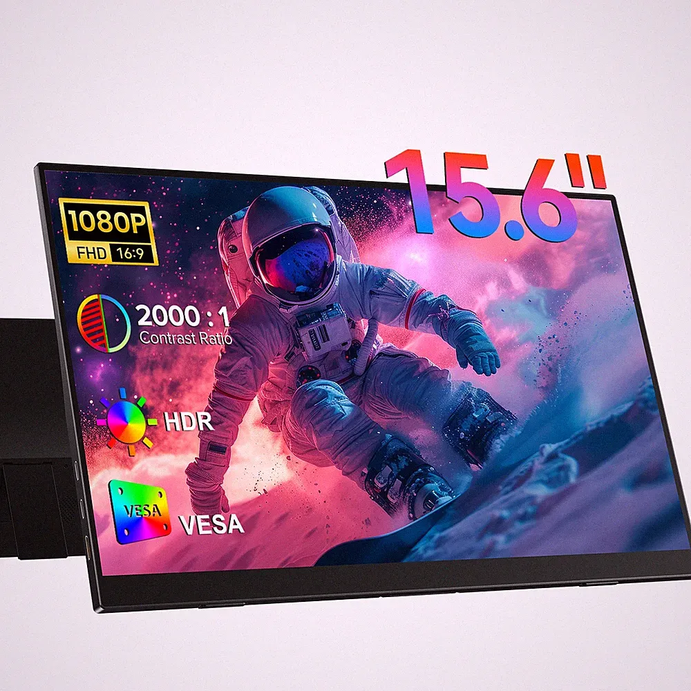 15.6" 1080P Portable Monitor USB C Gaming Monitor External Monitor VESA w/Stand