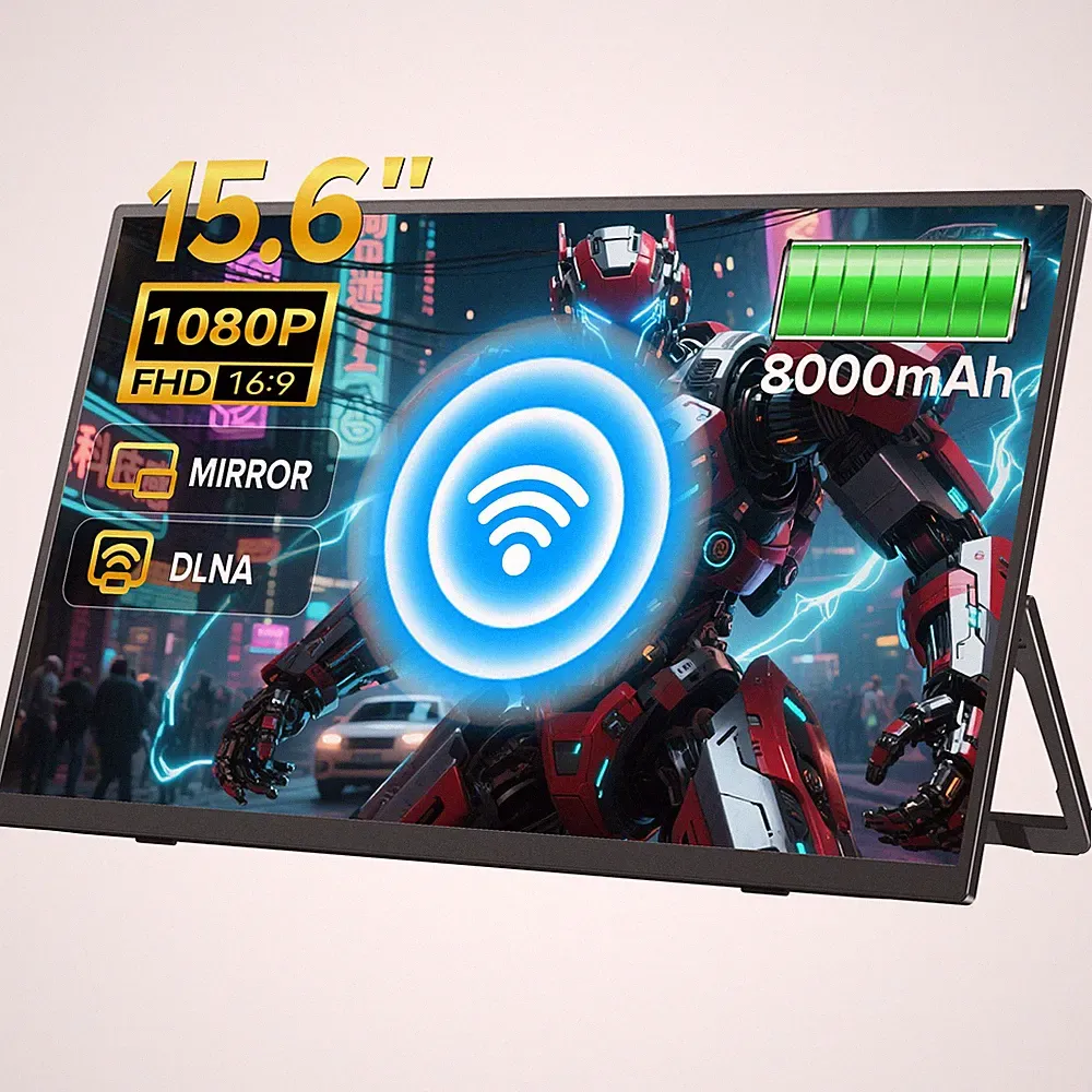 15.6" 1080P Wireless Portable Monitor Battery-Powered Support AirPlay Miracast