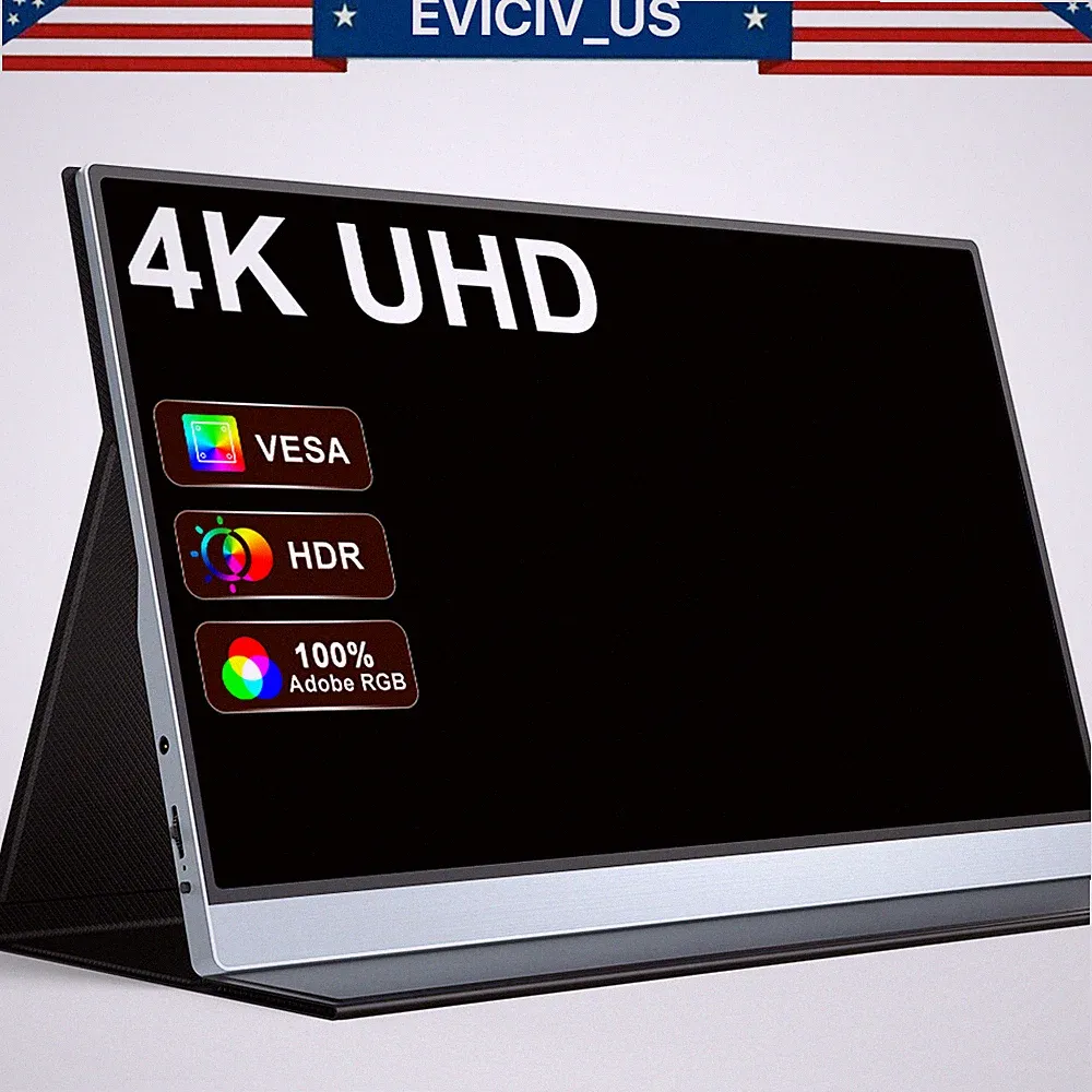 15.6" 4K 3840*2160 UHD Ultra Slim Portable Monitor USB C HDMI Input Silver Used