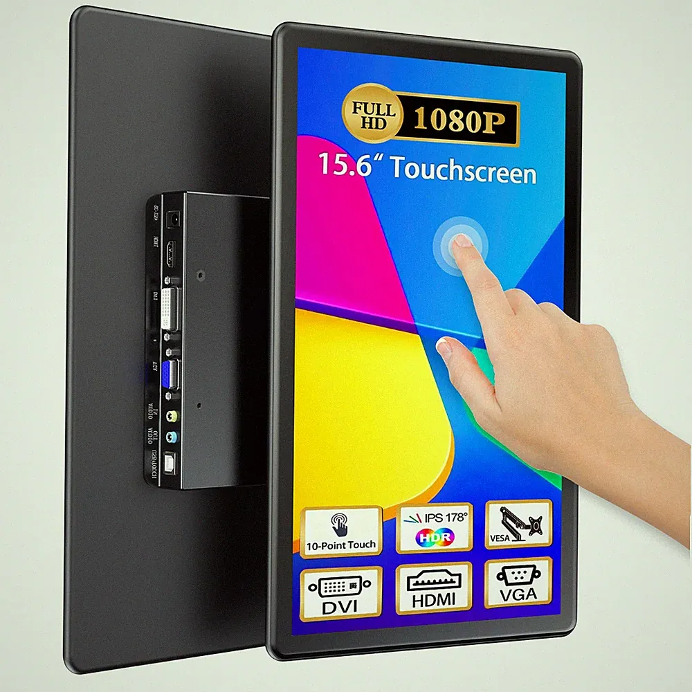 15.6" DVI VGA HDMI Portable Monitor Multi-port 1080P Monitor Touchscreen Display