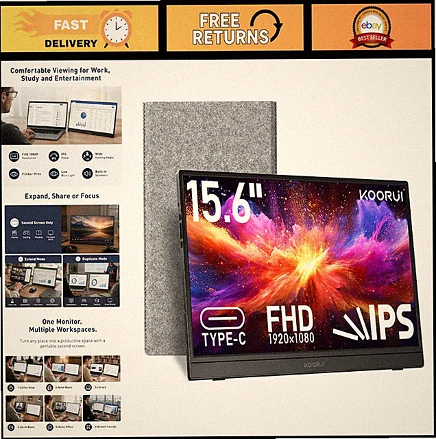 15.6" FHD 1080P Portable Monitor - IPS External Display for Gaming & Work