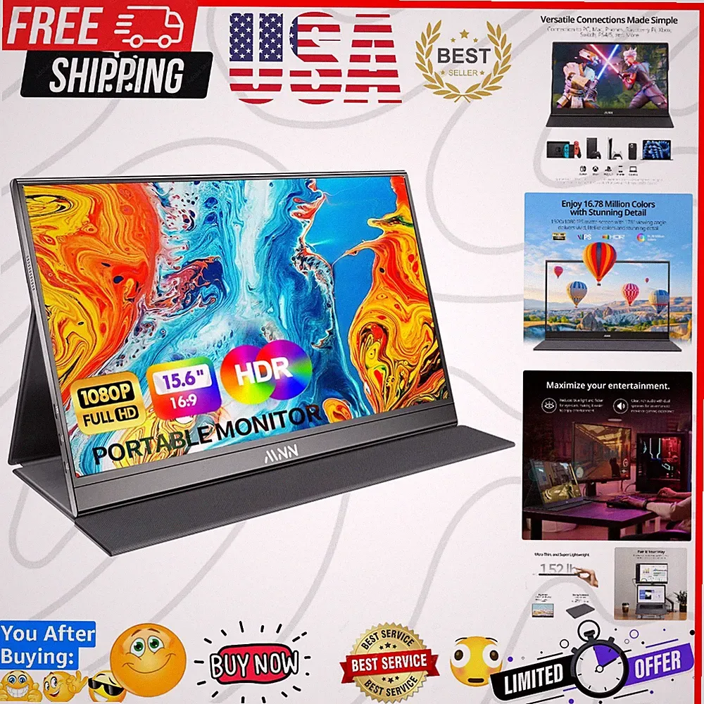 15.6" FHD 60Hz Portable Monitor USB-C HDMI IPS HDR Gaming Laptop | 15.6" FHD...