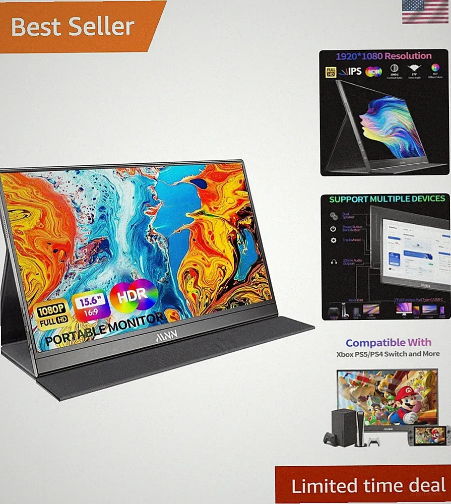 15.6" FHD 60Hz Portable Monitor USB-C HDMI IPS HDR Gaming Laptop