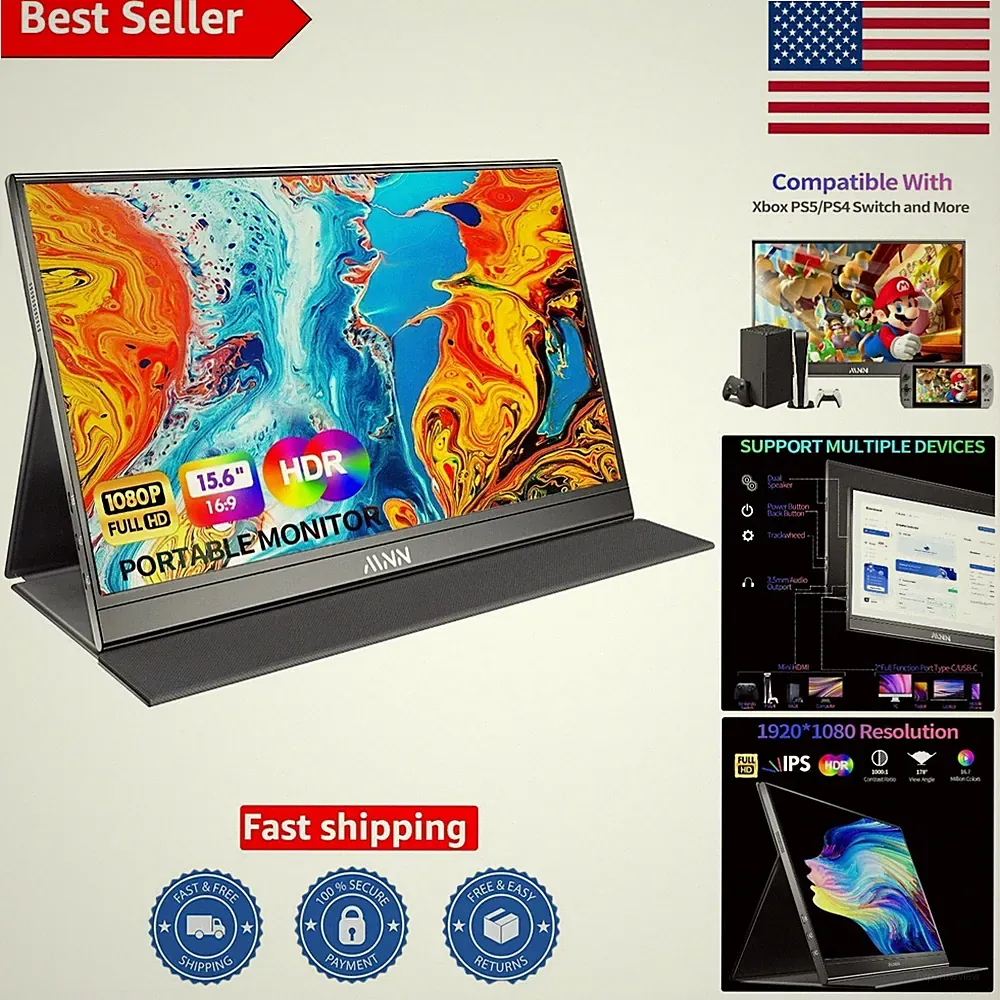 15.6" FHD Portable Monitor - Ultimate Gaming Display with USB-C & HDMI
