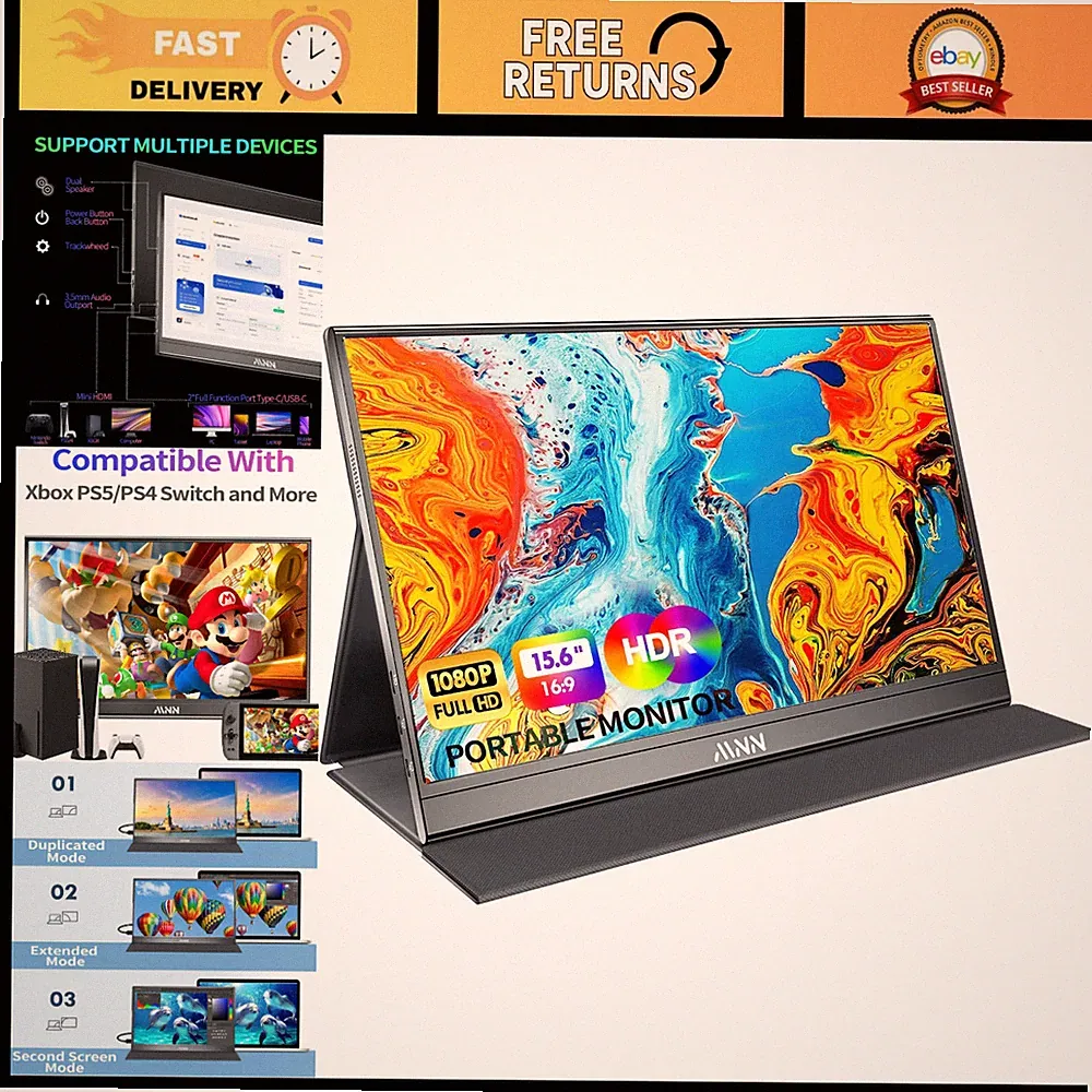 15.6" FHD Portable Monitor USB-C HDMI IPS HDR for Gaming & Laptops - 60Hz