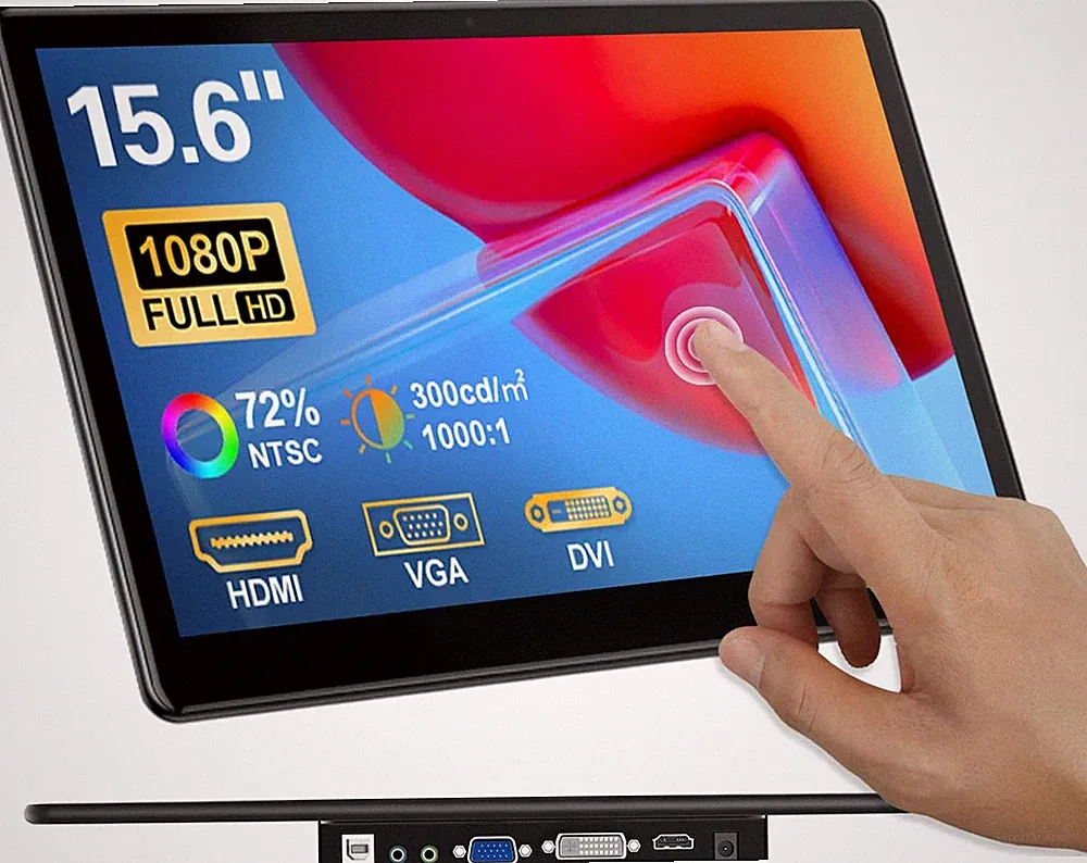 15.6" FHD Portable Touchscreen Monitor - 10-Point Touch, HDMI, VESA Mountable