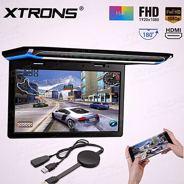 15.6" HD Car Roof Overhead Flip Down Monitor Game HDMI +Mirroring Screen Adapter