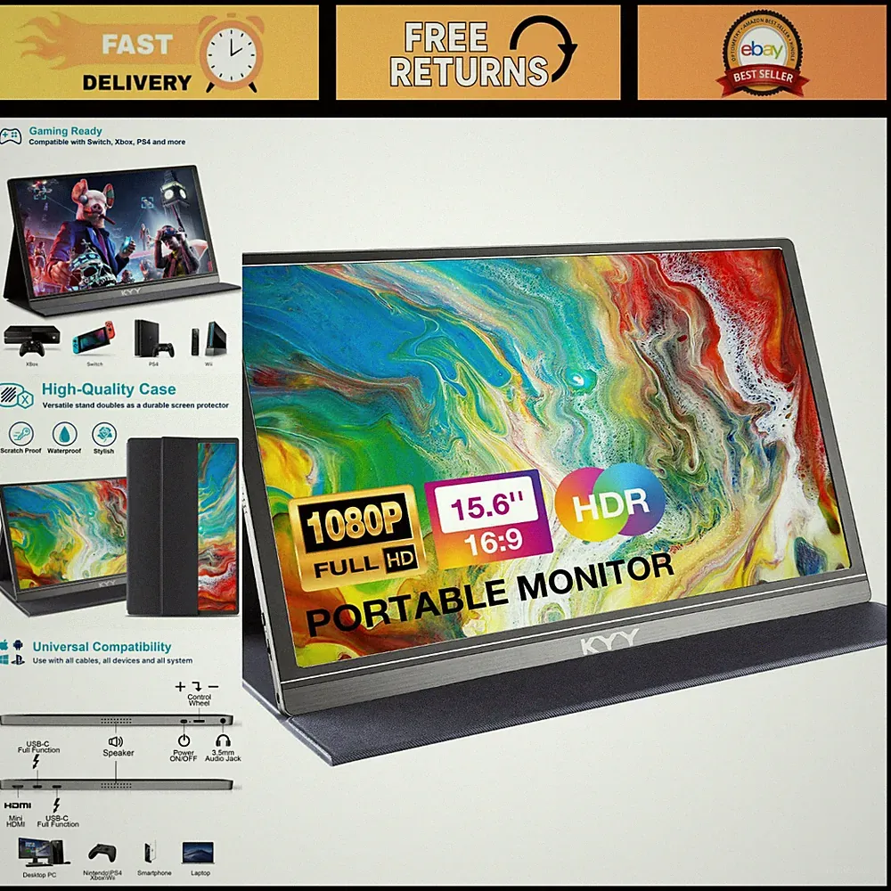 15.6" Portable 1080P Monitor - Computer Screen Extender with Protective Cover