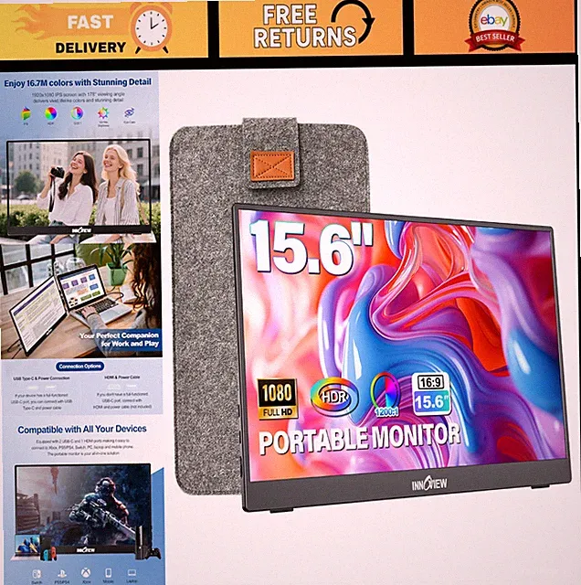 15.6" Portable 1080P Monitor for Laptop, USB-C HDMI, Adjustable Stand, Slim Desi