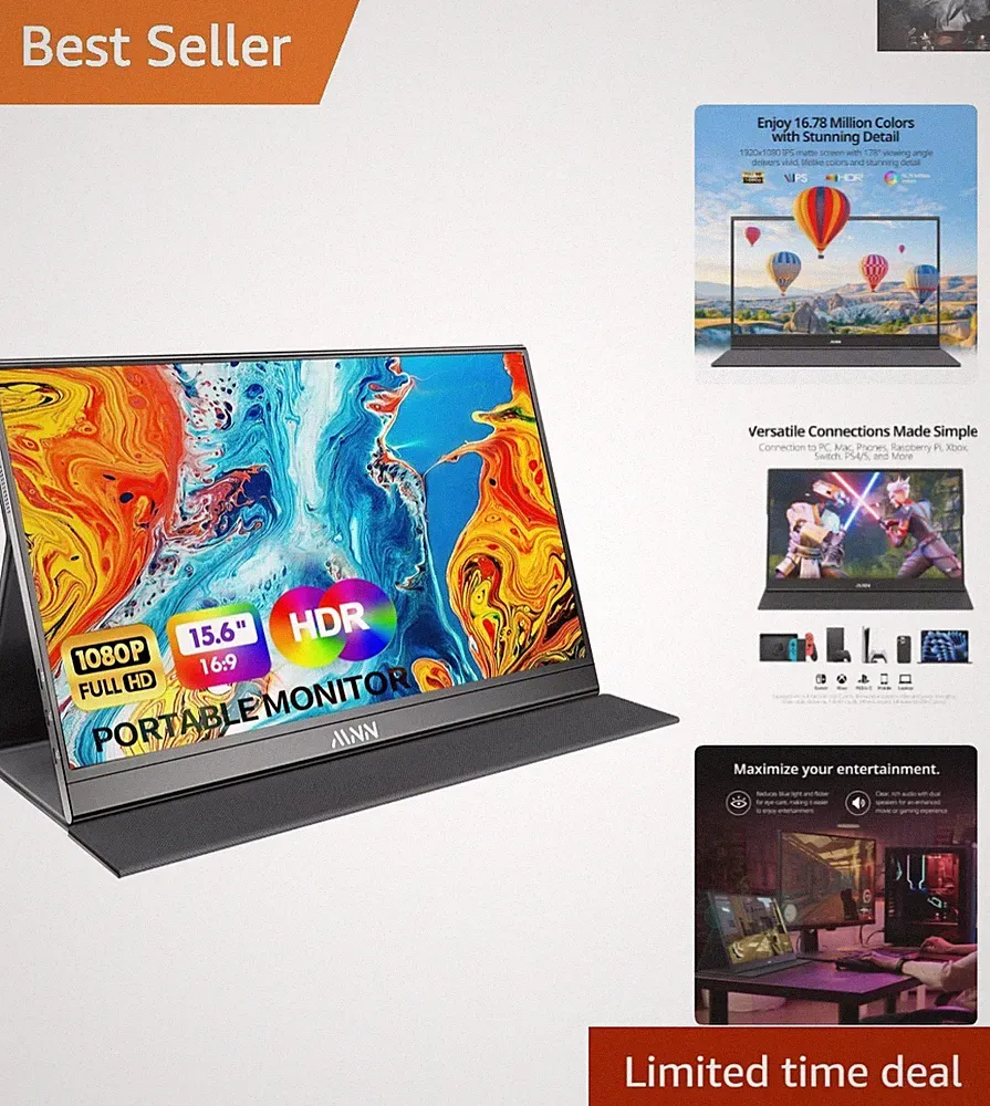 15.6'' Portable Gaming Monitor - 1080P, Ultra-Slim, with Smart Cover Protection