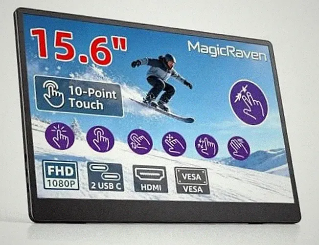 15.6'' Portable Monitor Touchscreen 10 Point 1080P IPS External Black