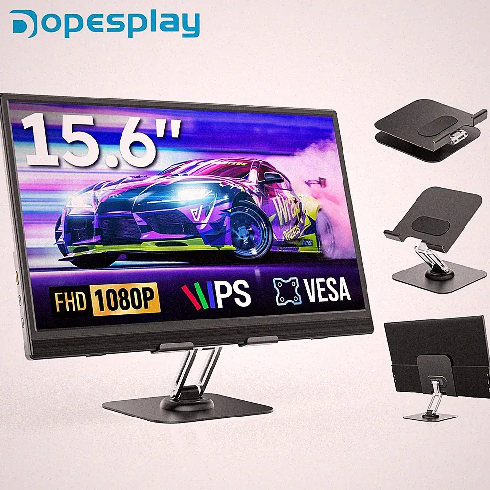 15.6" Portable Monitor with Adjustable Stand 1080P FHD USB-C HDMI HDR PC Phone