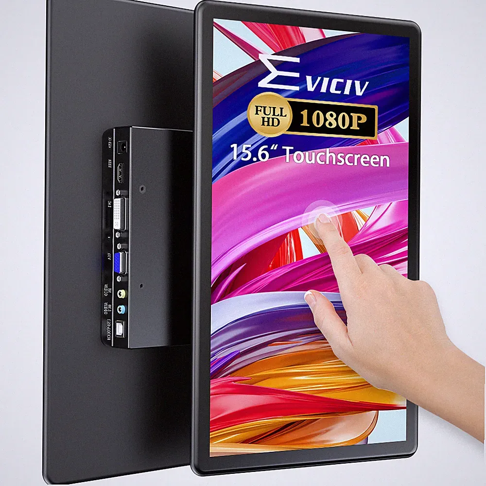 15.6" Touchscreen 1080P Portable Monitor VGA DVI HDMI USB Ports w/VESA For DIY