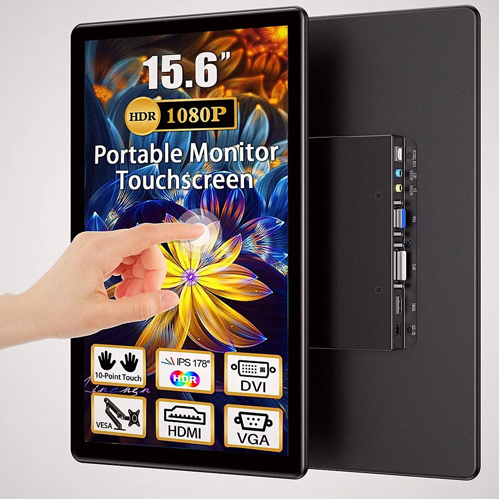 15.6" Touchscreen 1080P Portable Monitor VGA DVI HDMI USB with VESA For Vedio