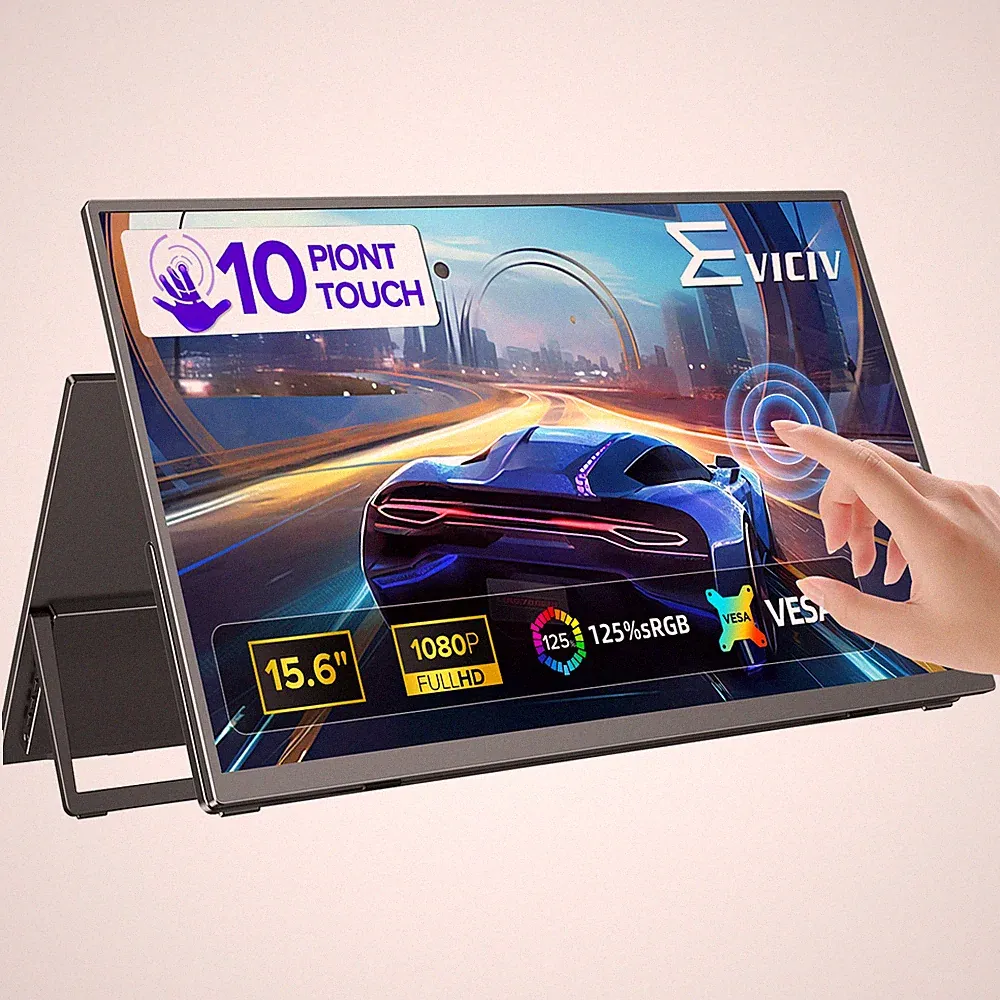 15.6" Touchscreen FHD 1080P Portable Travel Monitor with Kickstand & Speakers
