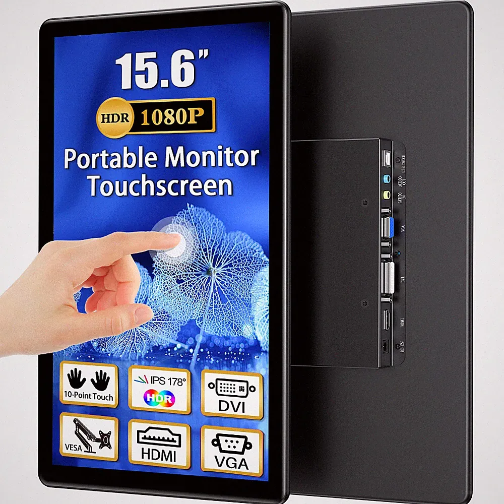 15.6" Touchscreen Monitor FHD Portable Monitor HDMI DVI VGA Touch Screen VESA